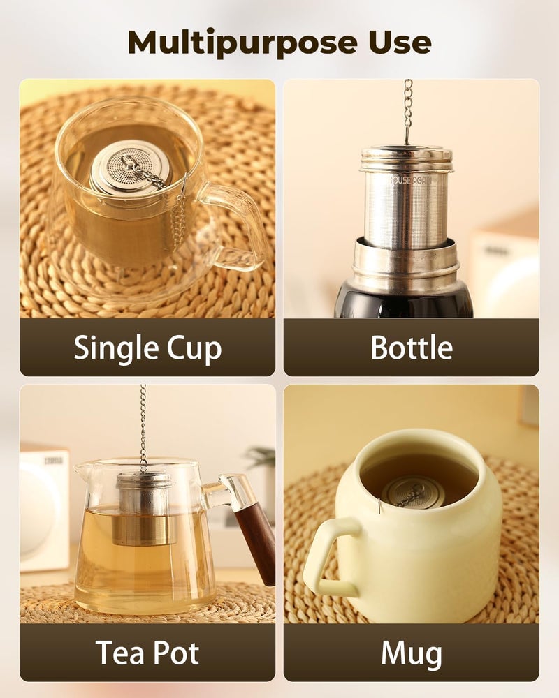 HOUSE AGAIN 2 Pack Tea Strainers for Loose Tea, Extra Fine Mesh Tea Infusers, 304 Stainless Steel with Extended Chain Hook, Loose Leaf Tea Steeper, Tea Filter for Brew Tea Spices & Seasoning - Image 4