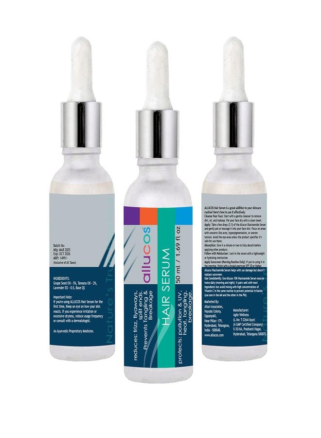 ALLUCOS Hair Serum - Hair Improvement Formula with Grape Seed Oil, Tamanu Oil & Herbal Essentials- Strengthens Roots, Reduces Thinning & Adds Shine - Lightweight & Non-Greasy - 50 ML (Pack of 1) - Image 2