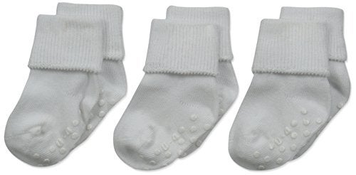 Jefferies Socks Unisex Baby Organic Cotton Non-Skid Turn Cuff Socks 3 Pair Pack, White, 1-3 Months US - Image 4