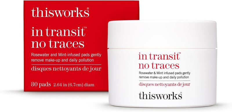 This Works In Transit No Traces Cleansing Pads Rosewater Mint Infused Facial Wipes Gentle MakeUp Remover 80 pads