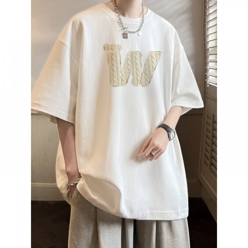 American-Style Printed Short-Sleeved Casual Plus Size Heavy Cotton T-Shirt Boys Summer Fashionable Brand Loose Trendy Short-Sleeved Top - Image 4