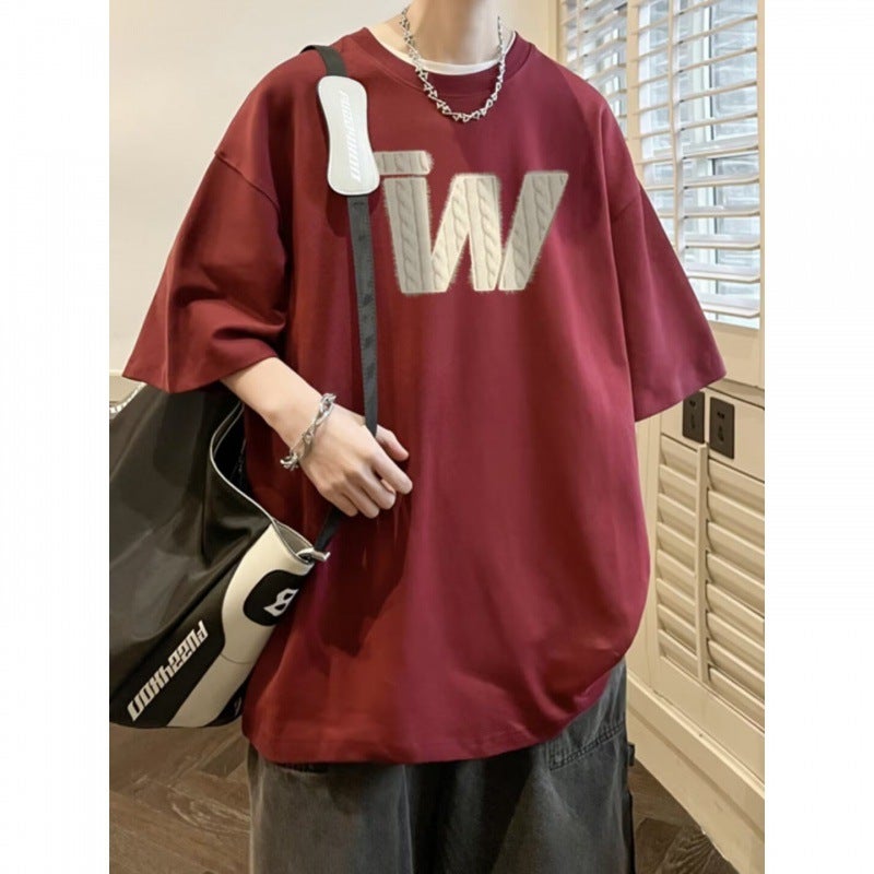 American-Style Printed Short-Sleeved Casual Plus Size Heavy Cotton T-Shirt Boys Summer Fashionable Brand Loose Trendy Short-Sleeved Top - Image 5