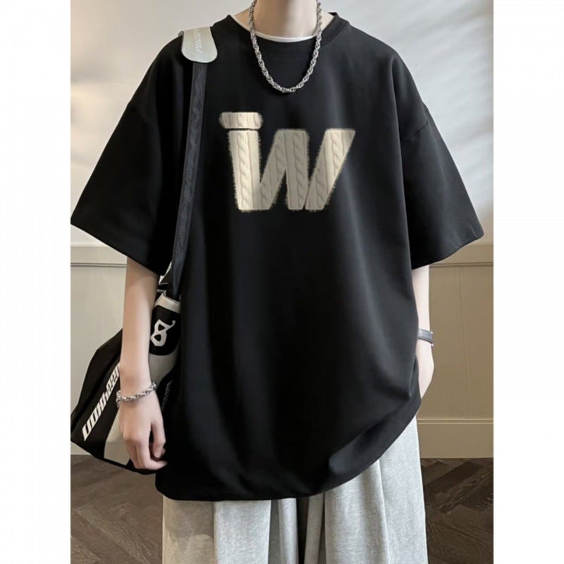 American-Style Printed Short-Sleeved Casual Plus Size Heavy Cotton T-Shirt Boys Summer Fashionable Brand Loose Trendy Short-Sleeved Top - Image 3