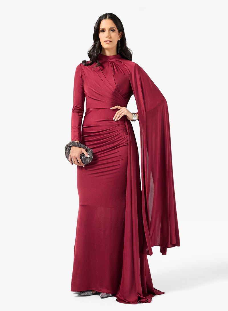 نمشي x فستان ضيق بياقة عالية ودرابيه - Image 1