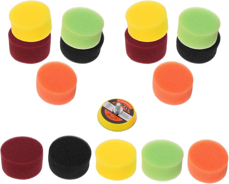 LABRIMP 16pcs 2-inch Car Polishing Sponge Pads Kit with Flocking Buffing Discs and 50m6 Pneumatic Polisher Attachment for Automotive Paint Restoration and Detailing - Image 1