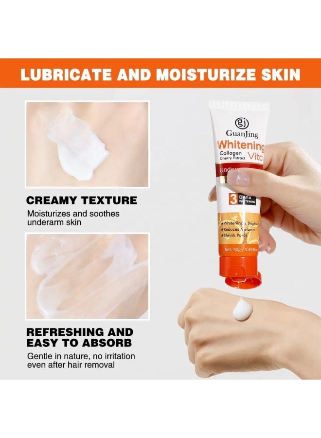 GUANJING Whitening Collagen Vitamin C Underarm Cream 50G, Brightening Whitening Vitamin C Underarm Cream for Sensitive Areas with Cherry Extract, Reduces Melanin & Shrink Pores - Image 5