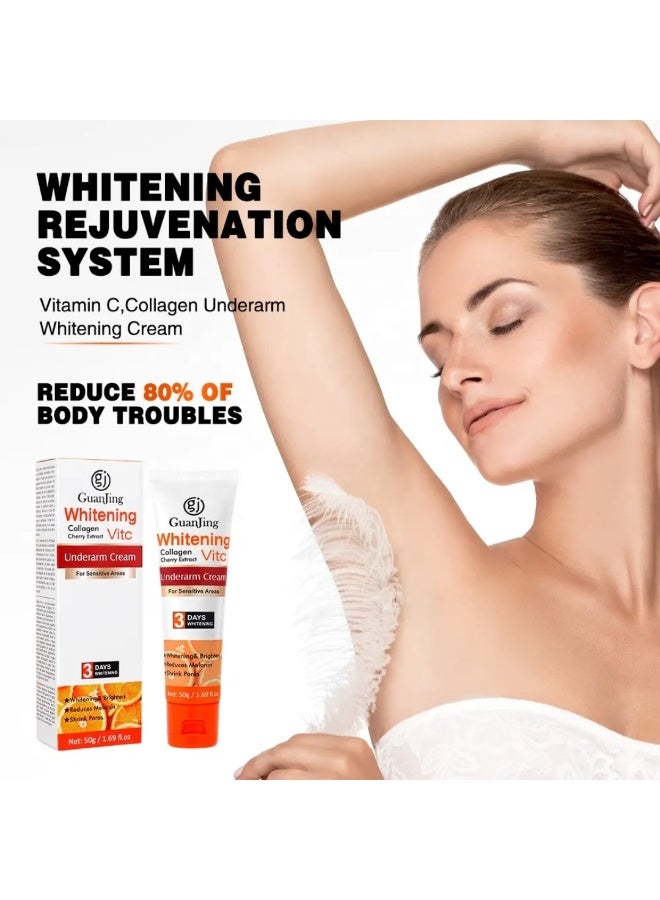 GUANJING Whitening Collagen Vitamin C Underarm Cream 50G, Brightening Whitening Vitamin C Underarm Cream for Sensitive Areas with Cherry Extract, Reduces Melanin & Shrink Pores - Image 3