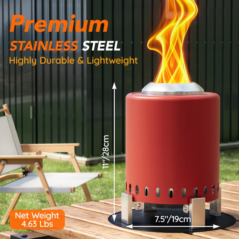 BreezZ Mini Smokeless Tabletop Fire Pit with Pan Stand, Portable Stainless Steel Firepit Stove for Camping, Burns Pellets or Wood, Includes Travel Bag, Red - Image 2