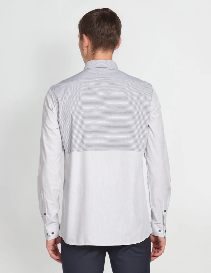 Arrow Grey Horizontal Stripe Cotton Shirt for Men | Best Price UAE