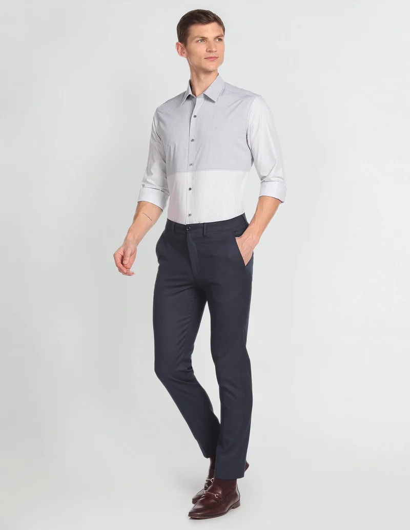 Arrow Grey Horizontal Stripe Cotton Shirt for Men | Best Price UAE