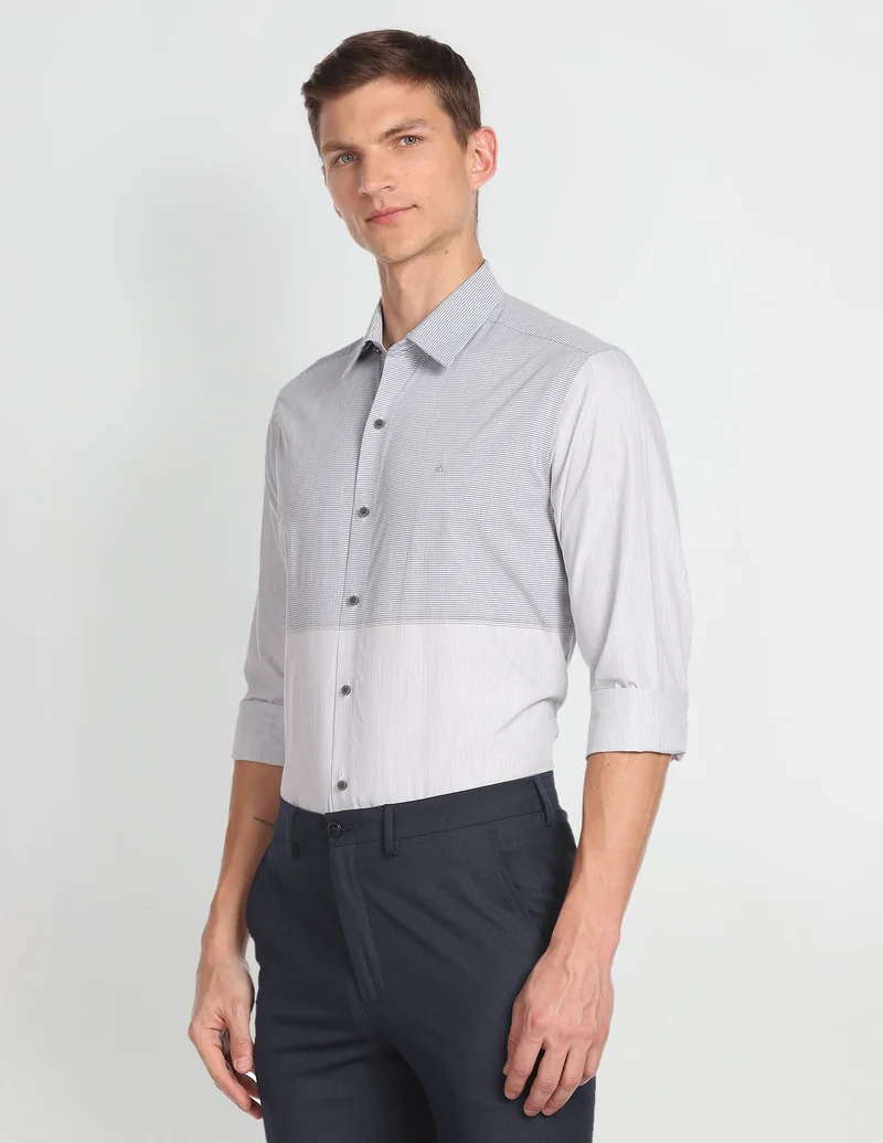 Arrow Grey Horizontal Stripe Cotton Shirt for Men | Best Price UAE