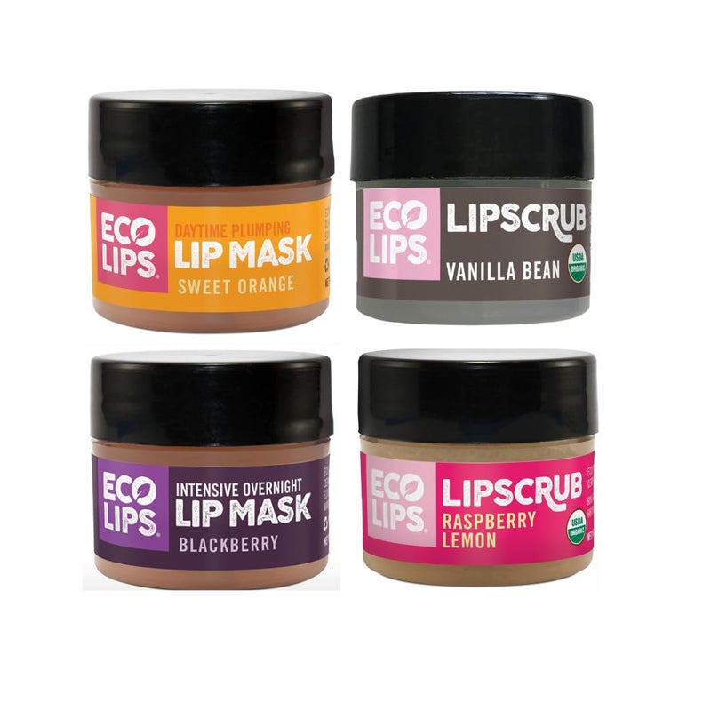 Eco Lips Organic Sugar Lip Scrub Plumping Lip Mask  Overnight Intensive Lip Mask for Chapped Lips 4Pack 025 oz each  100 Natural
