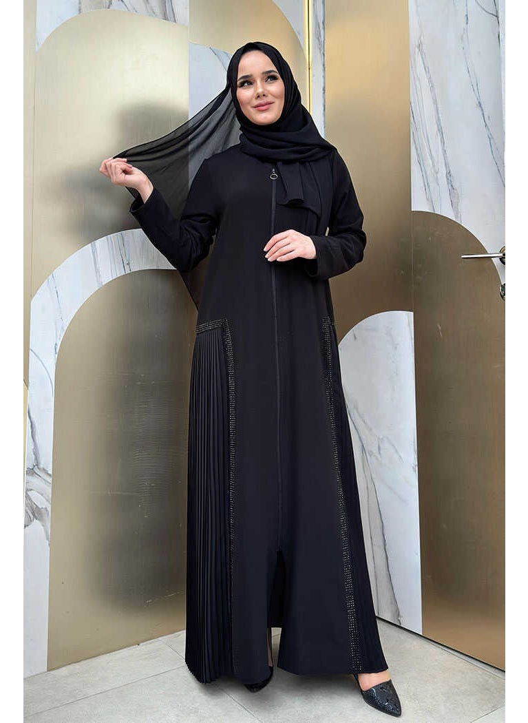 Pleated Stone Detail Zippered Abaya 7892 Black - pzsku/Z2C0DC7A85A8BFAF3D8BAZ/45/_/1738060465/535aa567-1627-476f-aaee-f1ed7f0b20f0