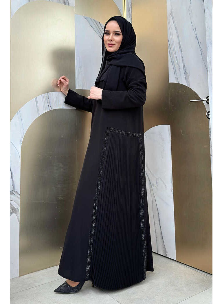 Pleated Stone Detail Zippered Abaya 7892 Black - pzsku/Z2C0DC7A85A8BFAF3D8BAZ/45/_/1738060481/e726aca8-d7aa-4638-9a8e-aff686be4259