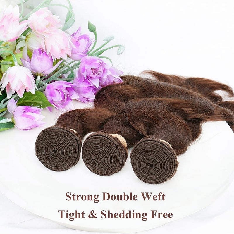 ALLRUN Brown Body Wave Bundles Human Hair 24 26 28 Inch Brown brown human hair bundles 12A 100% Brazilian Virgin Remy Hair 3 Bundles Body Wave Hair Extensions Color 4# - Image 3