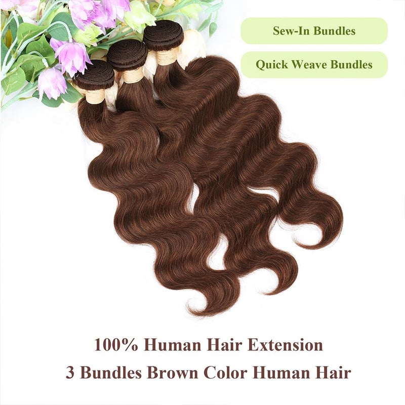 ALLRUN Brown Body Wave Bundles Human Hair 24 26 28 Inch Brown brown human hair bundles 12A 100% Brazilian Virgin Remy Hair 3 Bundles Body Wave Hair Extensions Color 4# - Image 2