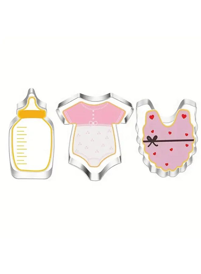 3 In 1 Stainless Steel Cookie Cutter Pacifier Bib Bottle Shapes Holiday Baking Gift - Image 1