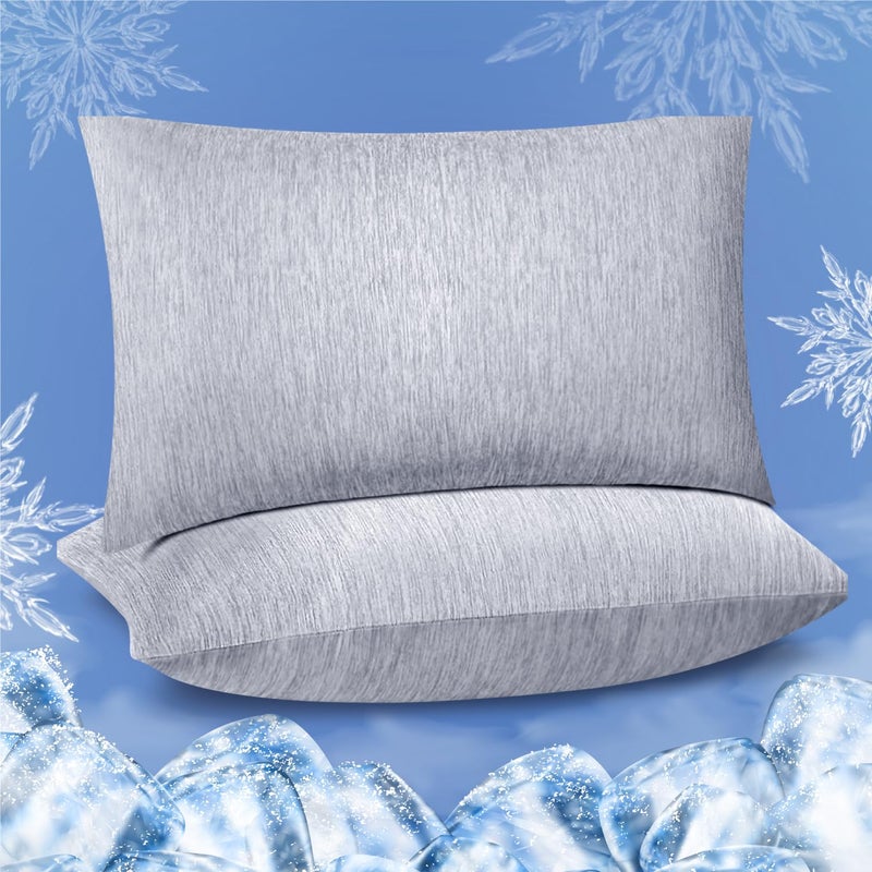 Fittia Cooling Pillow Cases for Hot Sleepers 2 Pack King Size Breathable Cooling Pillow Covers with Hidden Zipper Both Sides QMax045 Ideal for Night Sweats Grey