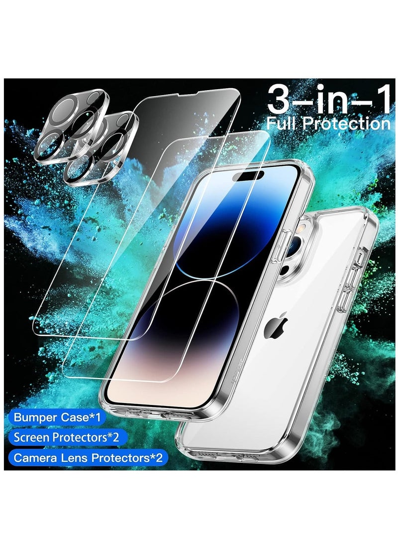 Raxoom 3 in 1 Case for iPhone 14 Pro Max 6.7-Inch, with 2-Pack Screen Protector and Camera Lens Protector, Non-Yellowing Shockproof Bumper Phone Cover, Full Coverage Tempered Glass Film (Clear) - Image 2
