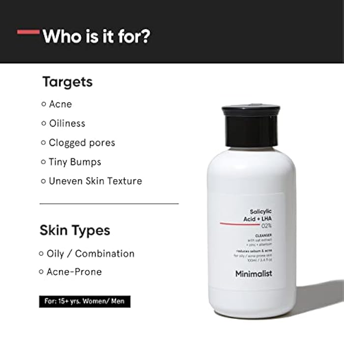 Minimalist 2% Salicylic Acid Face Wash for Oily, Acne Prone Skin | Anti Acne Face Wash With LHA & Zinc | Sulphate free Gentle BHA Liquid Exfoliant | For Women & Men | 3.4 Fl Oz / 100 ml - Image 2
