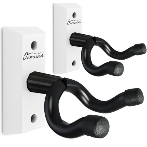Onmiwod Guitar Wall Mount 2 Pack, White Hardwood Guitar Hanger, U-Shaped Guitar Wall Hanger Mount, Guitar Holder Hook Stand Wall for Acoustic, Electric Guitar, Banjo, Bass, for Guitar Player Men Boy - Image 1