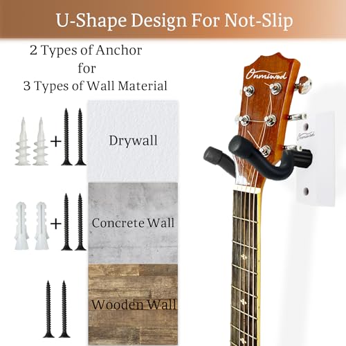 Onmiwod Guitar Wall Mount 2 Pack, White Hardwood Guitar Hanger, U-Shaped Guitar Wall Hanger Mount, Guitar Holder Hook Stand Wall for Acoustic, Electric Guitar, Banjo, Bass, for Guitar Player Men Boy - Image 3