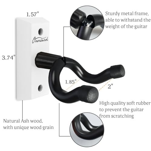 Onmiwod Guitar Wall Mount 2 Pack, White Hardwood Guitar Hanger, U-Shaped Guitar Wall Hanger Mount, Guitar Holder Hook Stand Wall for Acoustic, Electric Guitar, Banjo, Bass, for Guitar Player Men Boy - Image 5