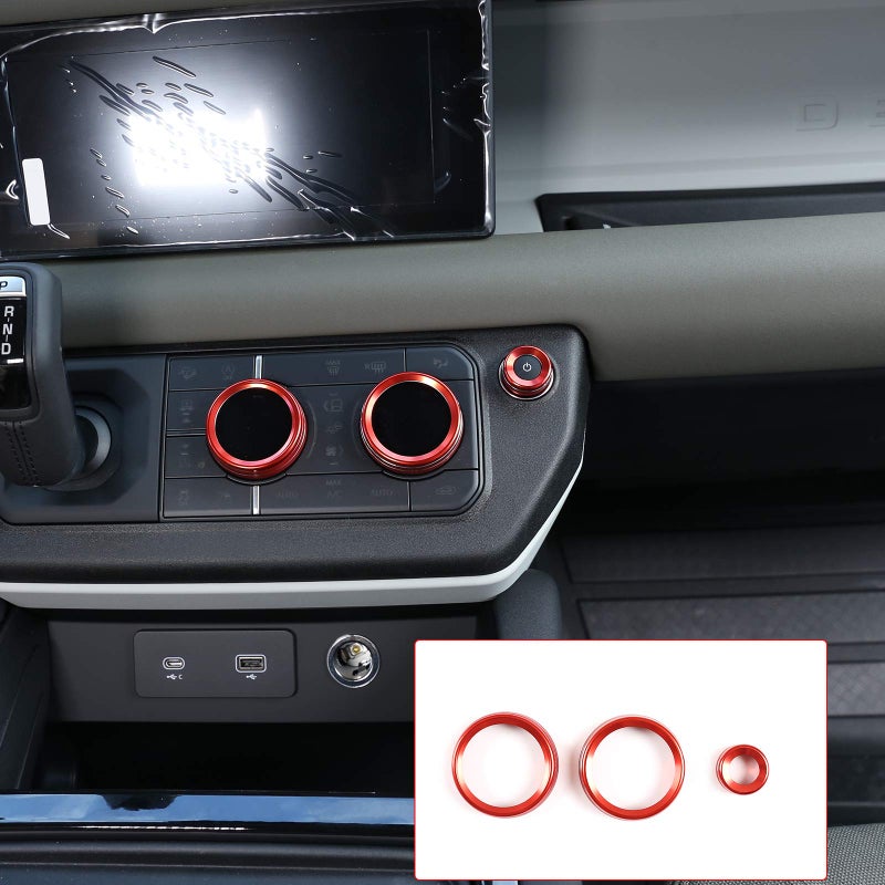 CHEYA Aluminum Alloy Car Interior Air Conditioning Volume Adjustment Knobs Decorative Cover Trim for Land Rover Defender 110 2020 Accessories Red