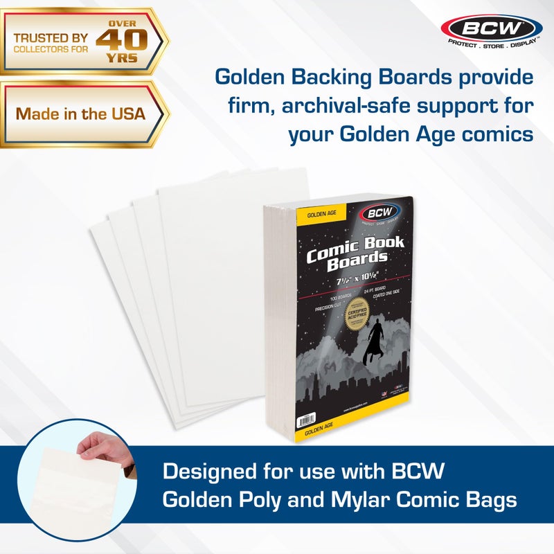 BCW Golden Age Comic Backing Boards - 100 Pack | Certified Acid-Free Comic Book Storage | 7 1/2 x 10 1/2 Inch Dimensions | Archival-Quality Boards for Comic Book Collection Protection - Image 2