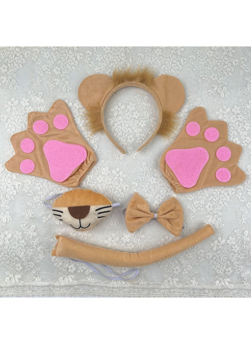 Generic 1 x 5 pcs Halloween Lion Headband Costume Party Prop Lion Ear Nose Four-Piece Gloves