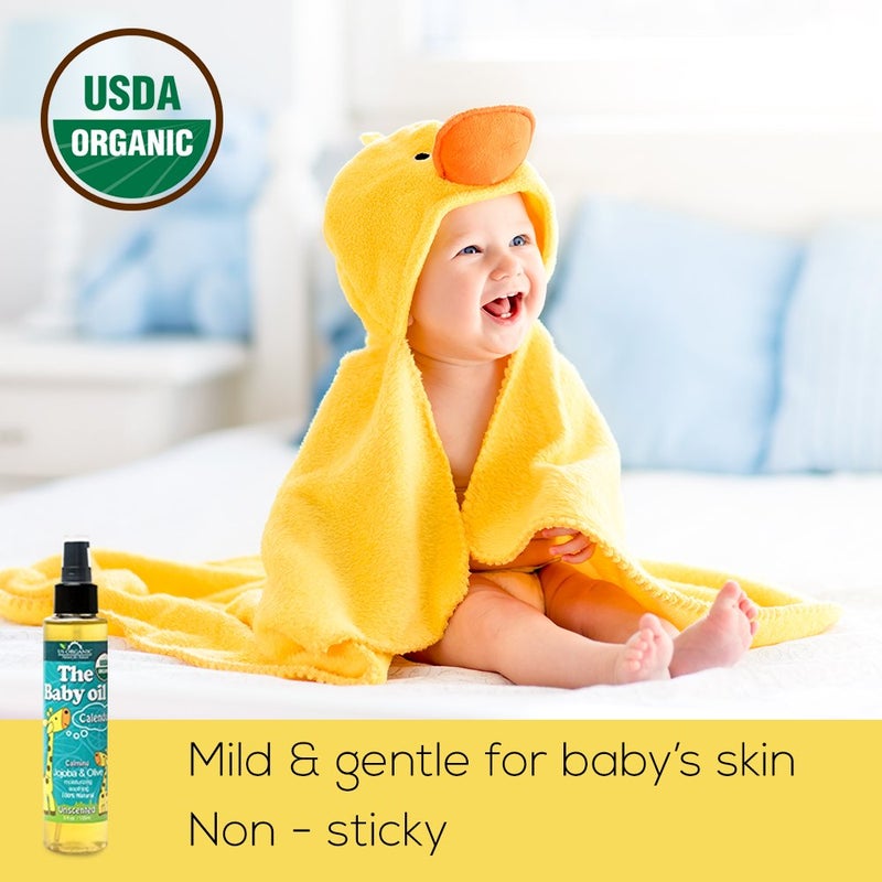 US Organic زيت أطفال عضوي أمريكي مع زيت الكالندولا والجرانولا وزيت الزيتون مع فيتامين E معتمد من وزارة الزراعة الأمريكية عضوي بدون كحول أو بارابين أو مواد تنظيف صناعية أو عطور صناعية 5 أونصات سائلة خالٍ من الرائحة - Image 4