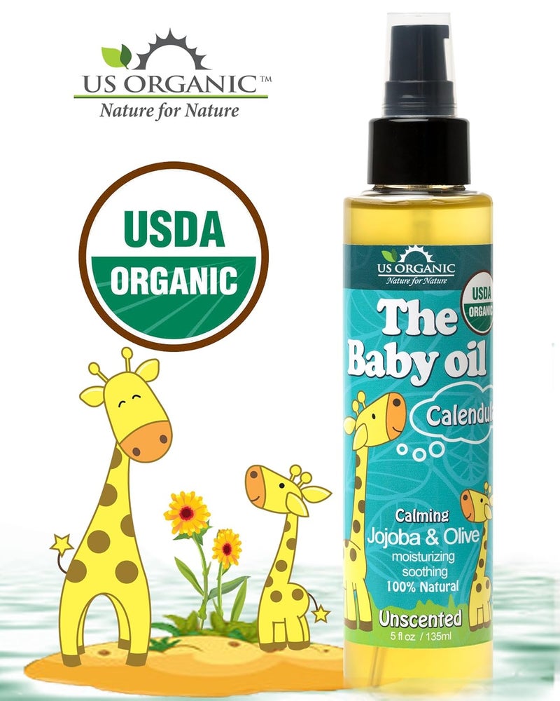 US Organic زيت أطفال عضوي أمريكي مع زيت الكالندولا والجرانولا وزيت الزيتون مع فيتامين E معتمد من وزارة الزراعة الأمريكية عضوي بدون كحول أو بارابين أو مواد تنظيف صناعية أو عطور صناعية 5 أونصات سائلة خالٍ من الرائحة - Image 3