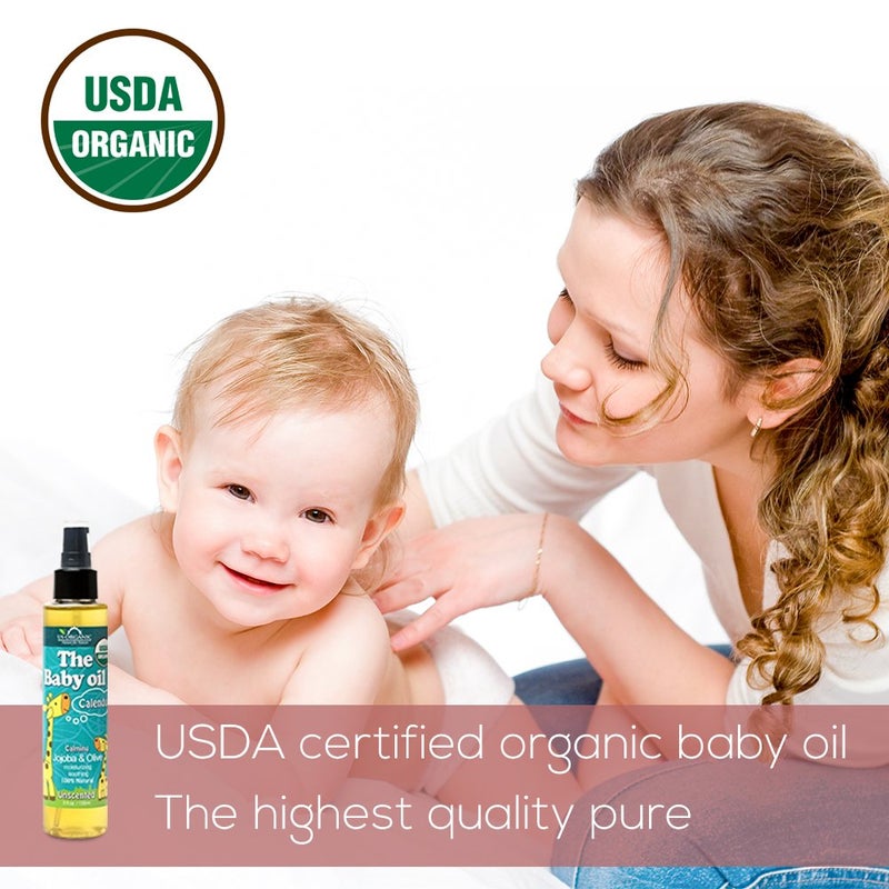 US Organic زيت أطفال عضوي أمريكي مع زيت الكالندولا والجرانولا وزيت الزيتون مع فيتامين E معتمد من وزارة الزراعة الأمريكية عضوي بدون كحول أو بارابين أو مواد تنظيف صناعية أو عطور صناعية 5 أونصات سائلة خالٍ من الرائحة - Image 5