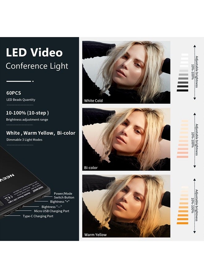 NEEWER LED Video Conference Light Kit with Clip & Phone Holder for iPhone/Tablet/Laptop, Dimmable CRI95+/3 Light Modes/Built in 2000mAh Battery for Zoom Calls/Remote Working/Live Stream/Selfies/TikTok - Image 3