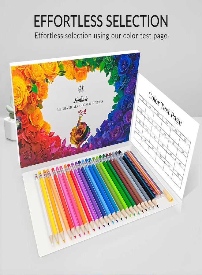 FUNLAVIE 24 Mechanical Colored Pencils with 24 Lead Refills, 48 Pcs Total, 2.6mm Oil-Based Soft Core Drawing Pencils for Adult Coloring Books, Vivid Brilliant Color for Art & Sketching, with Sharpener - Image 5