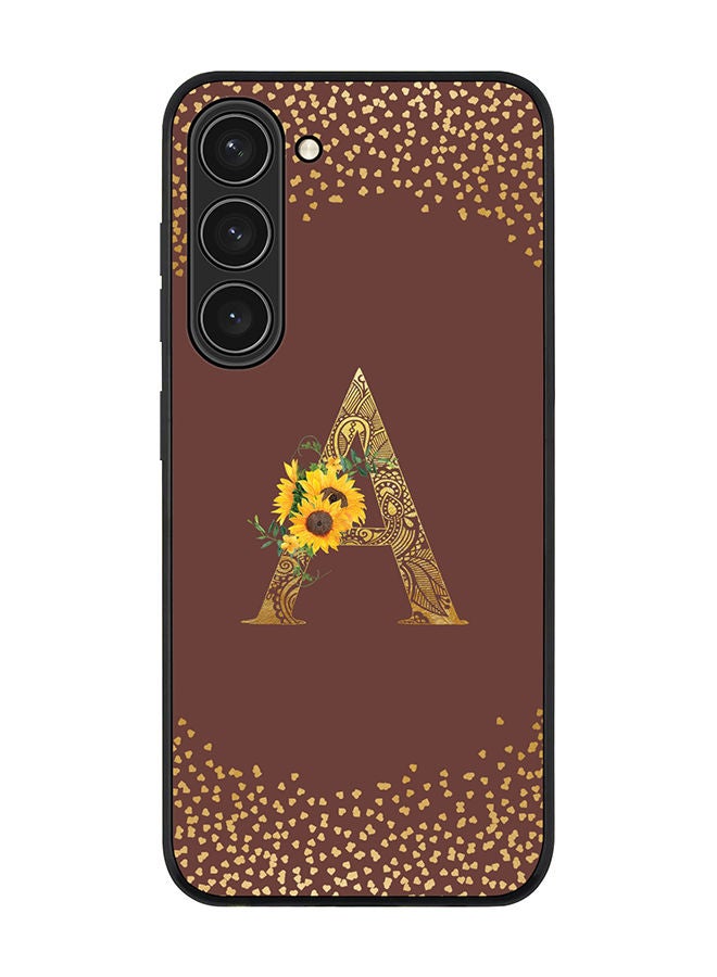 Stylizedd Rugged Black edge case for Samsung Galaxy S23+ 5G Slim fit Soft Case Flexible Rubber Edges Anti Drop TPU Gel Thin Cover - Custom Monogram Initial Letter Floral Pattern Alphabet - A (Brown ) - Image 1