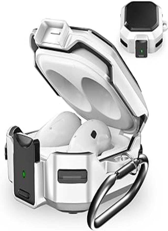 Galafoki - Galafoki【Anti-Drop Lock】 Case for Samsung Galaxy Buds FE 2023 /Buds 2 Pro Case(2022)/Buds Pro Case(2021)/ Buds 2 Case (2021)/Buds Live Case(2020), Earbuds Case with Keychain/Zipper Box/Brush - White - Image 1