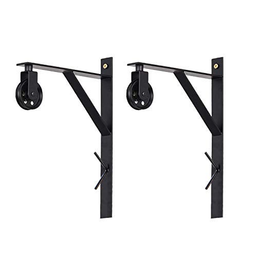 Topotdor Wall Mount Bracket and Pulley Set of 2 for Vintage Farmhouse Hanging Lighting DIY Industrial Pendant Light Fixture (Black) - Image 1