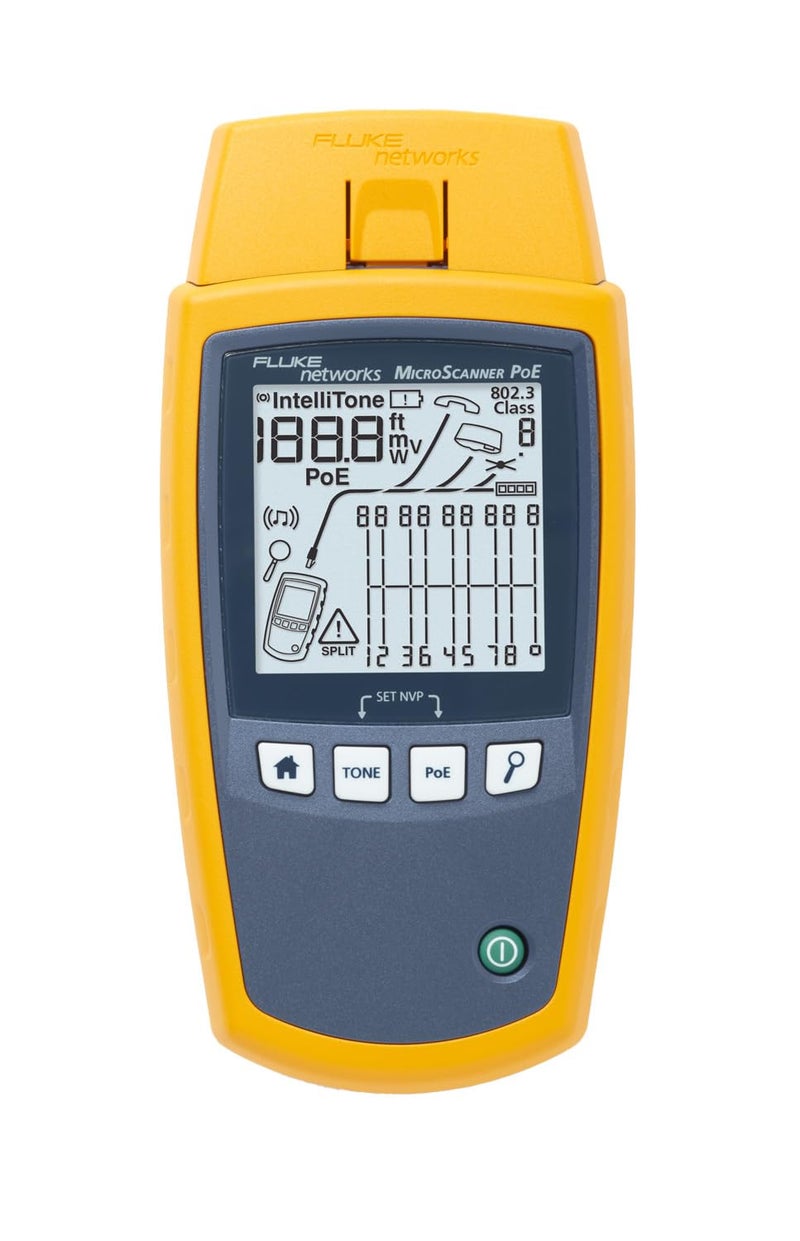 Fluke Networks 5018508 MSPOE MicroScanner فاحص كابل نحاسي واختبار PoE لكابلات RJ45 فئة 56A Ethernet يحدد فئة الطاقة 08 المزودة من أجهزة PSE Ethernet - Image 2