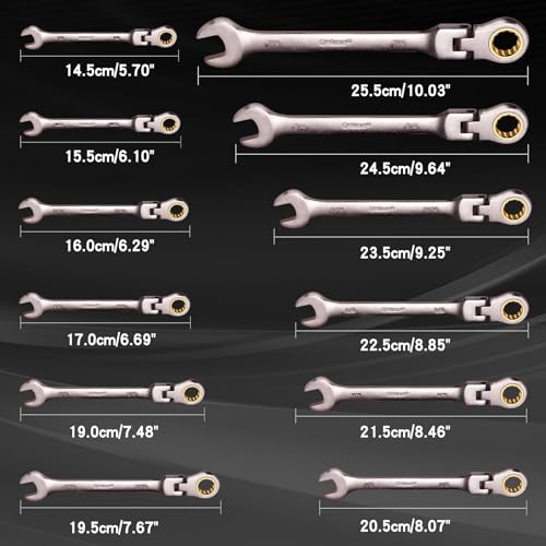 Qnkaa Flexible Ratcheting Wrench Set 24pcs Metric 8-19mm & SAE 1/4” to 7/8“ Inch Flex-Head Spanner Gear Ring Ratchet Combination Wrenches Kit with Portable Organizer - Image 5