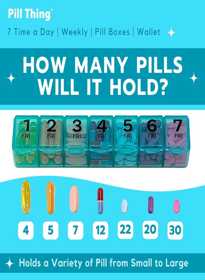 pill thing حافظة تنظيم الأدوية الأسبوعية، 7 أقسام، جلد صناعي محبب، إغلاق مغناطيسي، بطاقة جدول الأدوية (7 مرات يوميًا أسبوعيًا مع محفظة) - Image 2