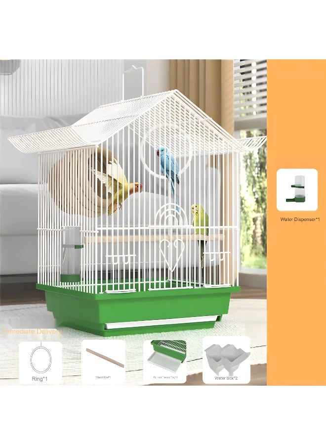 Luxury Villa-Style Parrot Cage - New Design for Budgerigar, Peony, and Eyed Pearl Birds, Dimensions: 30cm L x 22cm W x 38cm H, Includes Water Dispenser and Food Box.