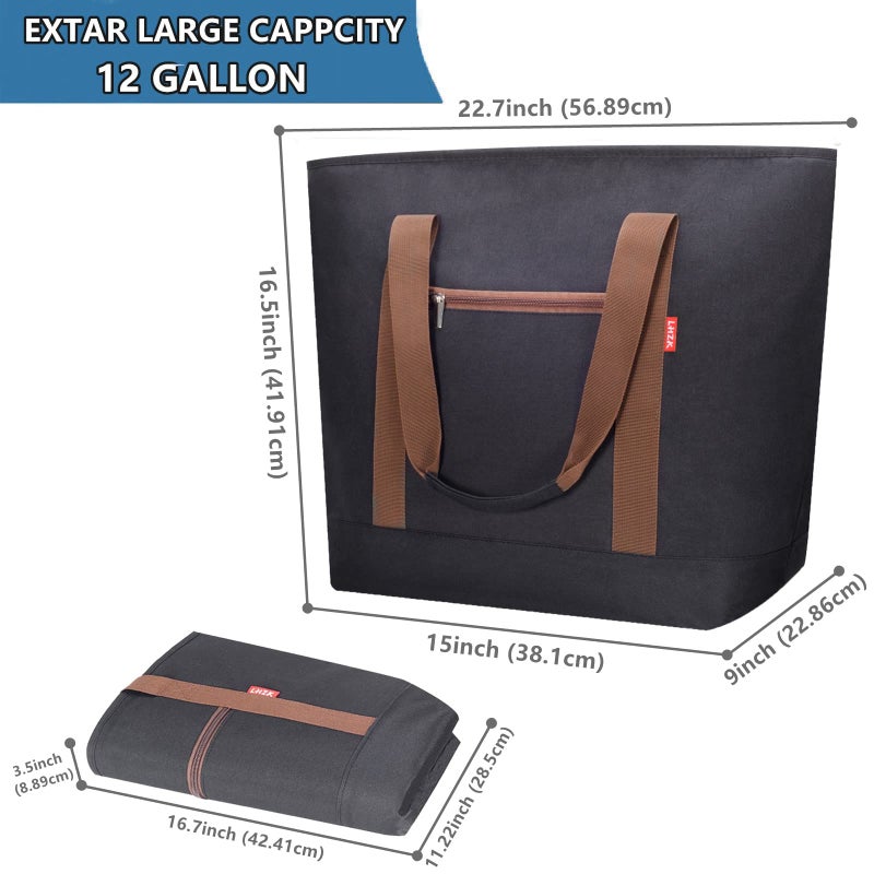 LHZK Jumbo Insulated Cooler Bag with Zipper, Collapsible Leak Proof Insulated Bag with Handles is Perfect for Grocery, Food Delivery, Beach, Picnic, Travel (50L, Black) - Image 3