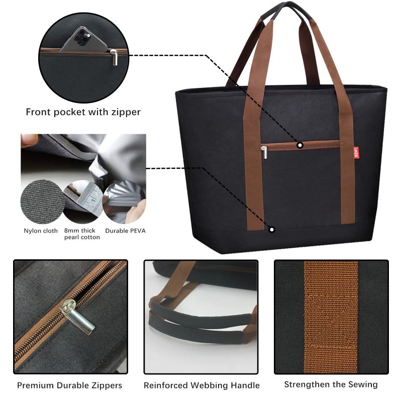 LHZK Jumbo Insulated Cooler Bag with Zipper, Collapsible Leak Proof Insulated Bag with Handles is Perfect for Grocery, Food Delivery, Beach, Picnic, Travel (50L, Black) - Image 5