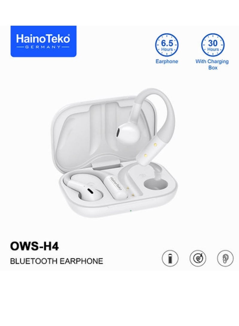 Haino Teko OWS-H4 OpenFit Bluetooth Earphone With High-quality sound performance Touch Controls and Noise Cancellation White - Image 1
