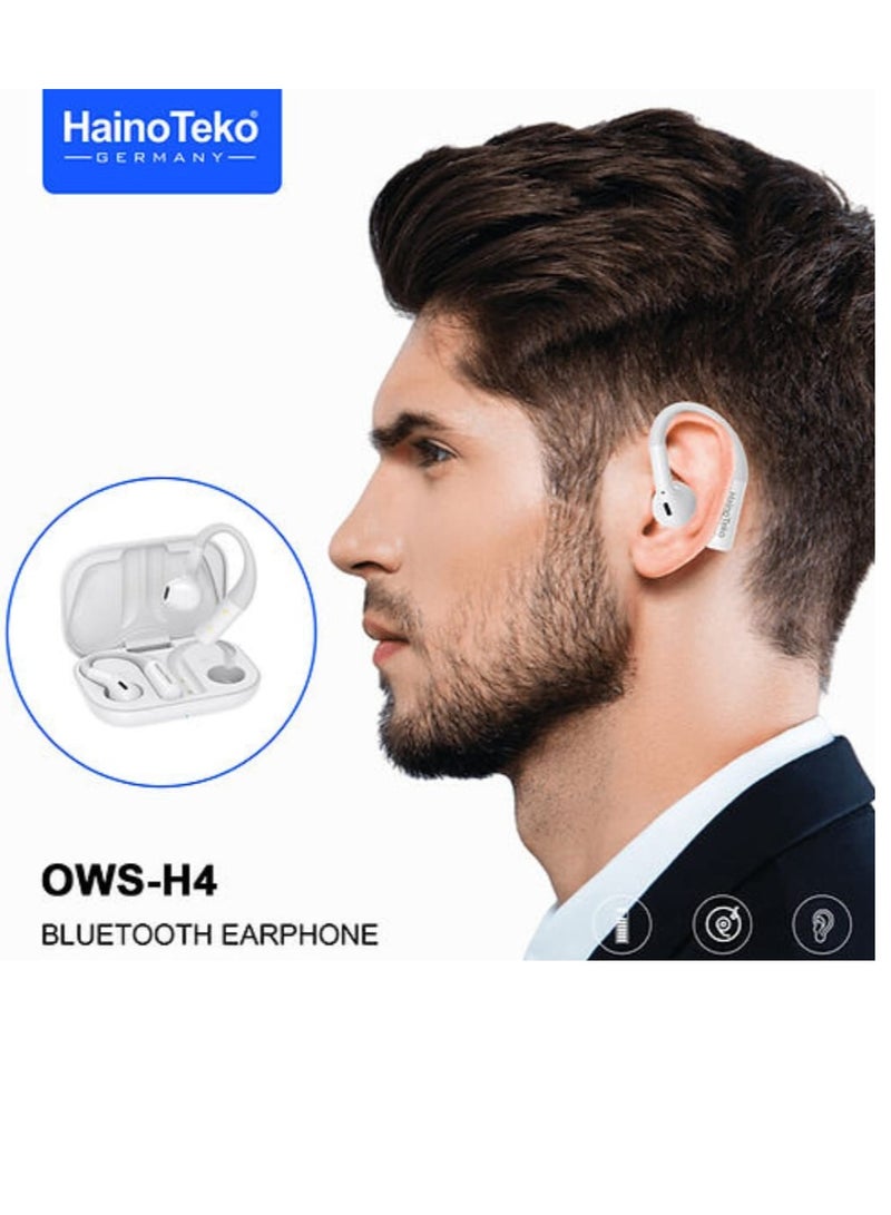 Haino Teko OWS-H4 OpenFit Bluetooth Earphone With High-quality sound performance Touch Controls and Noise Cancellation White - Image 3