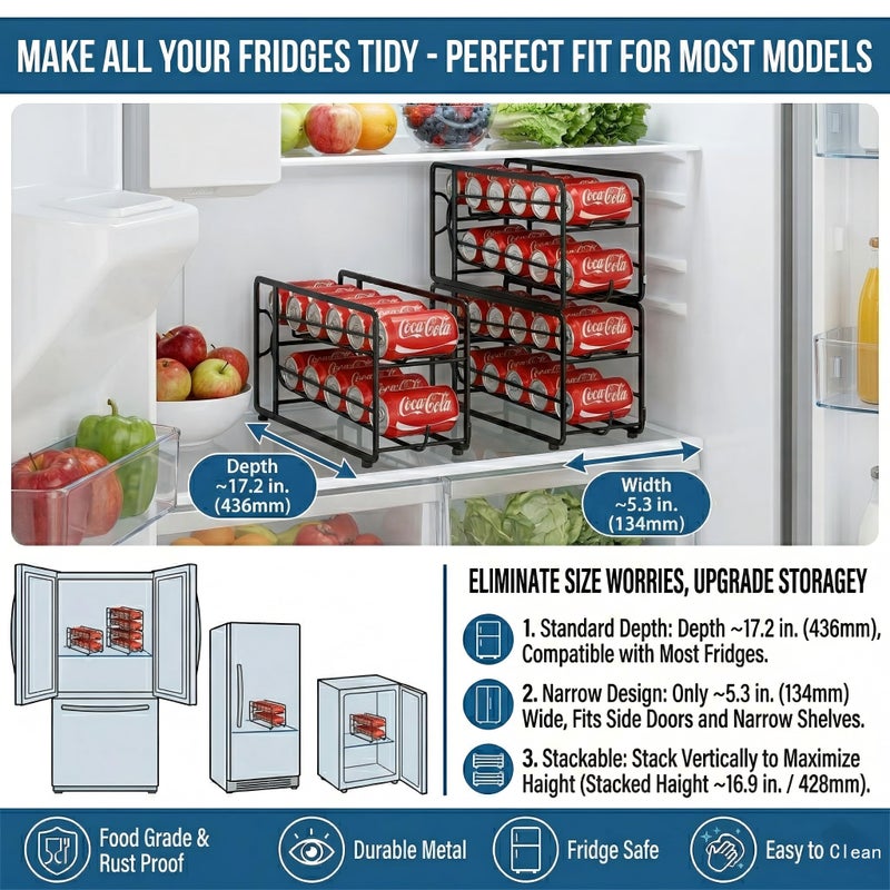 CANYAVE Soda Can Organizer Storage Rack, 2 Pack Stackable Beverage Soda Can Dispenser Organizer Holder for Refrigerator, Cabinet, Pantry (Black) - Image 4