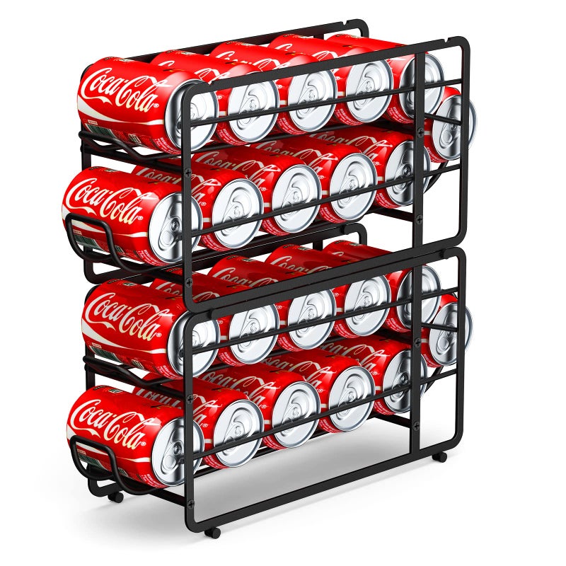 CANYAVE Soda Can Organizer Storage Rack, 2 Pack Stackable Beverage Soda Can Dispenser Organizer Holder for Refrigerator, Cabinet, Pantry (Black) - Image 1