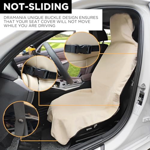 DREAMANIA Waterproof Seat Cover Towel, 2PCS Premium Sweat Carseat Protector, Perfect for Universal Anti-Slip Car Truck SUV Seat, Great for Surfing Yoga Gym Workout, Tan - Image 3