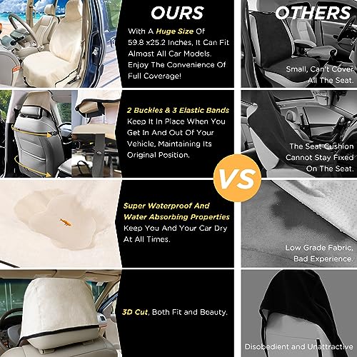 DREAMANIA Waterproof Seat Cover Towel, 2PCS Premium Sweat Carseat Protector, Perfect for Universal Anti-Slip Car Truck SUV Seat, Great for Surfing Yoga Gym Workout, Tan - Image 4